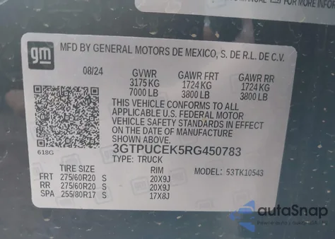 2024 GMC Sierra 1500 4Wd Short Box Elevation With 3Sb from USA, damaged, VIN 3GTPUCEK5RG450783